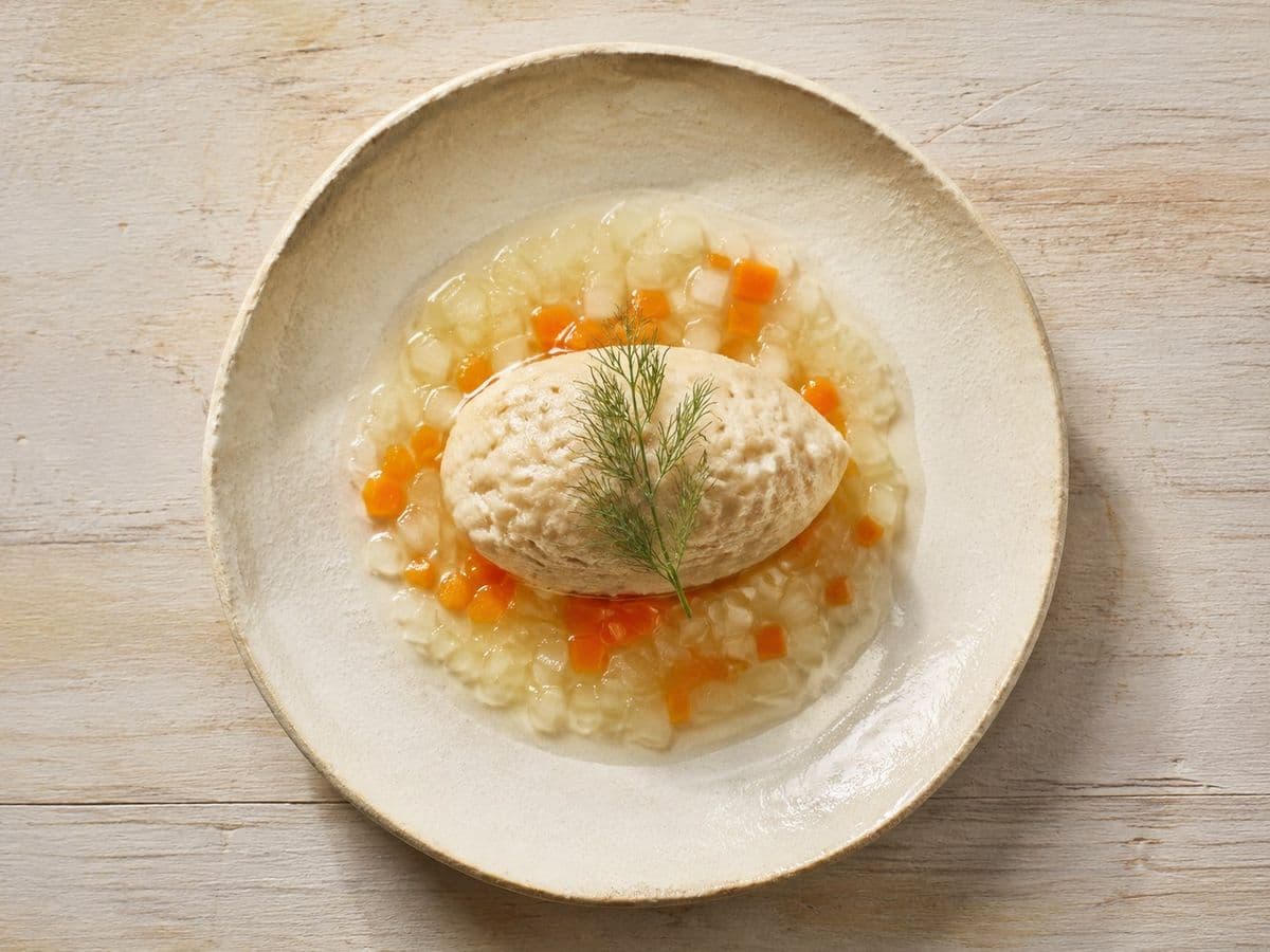 Gefilte Fish, plated as one serving.
