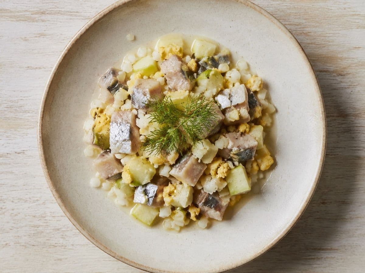 Chopped Herring, plated as one serving.
