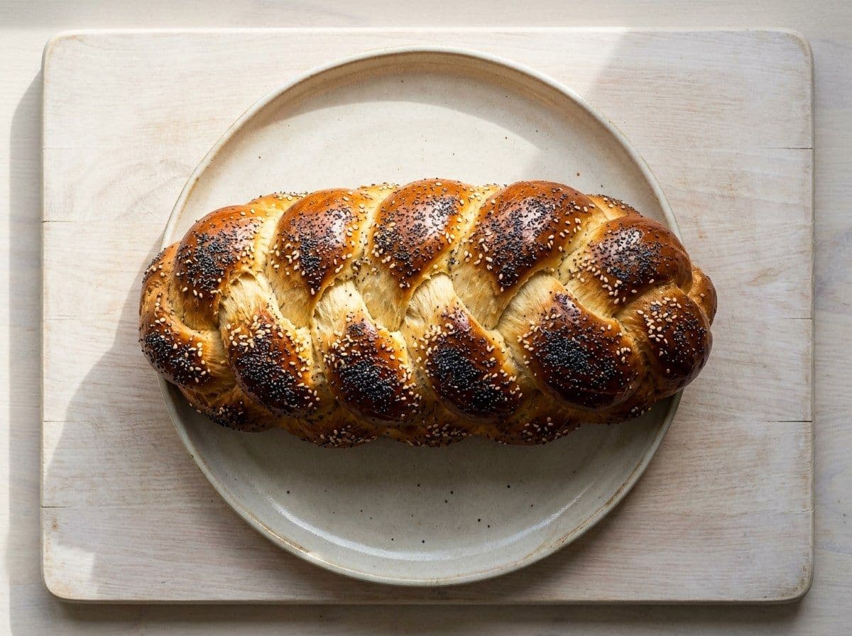 Challah, plated as one serving.