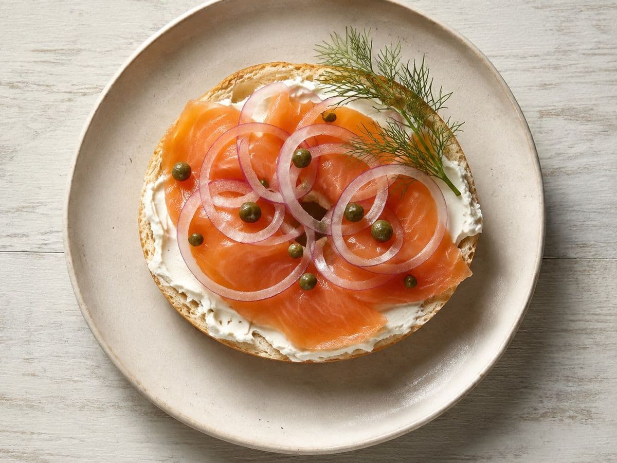 Bagels, plated as one serving.