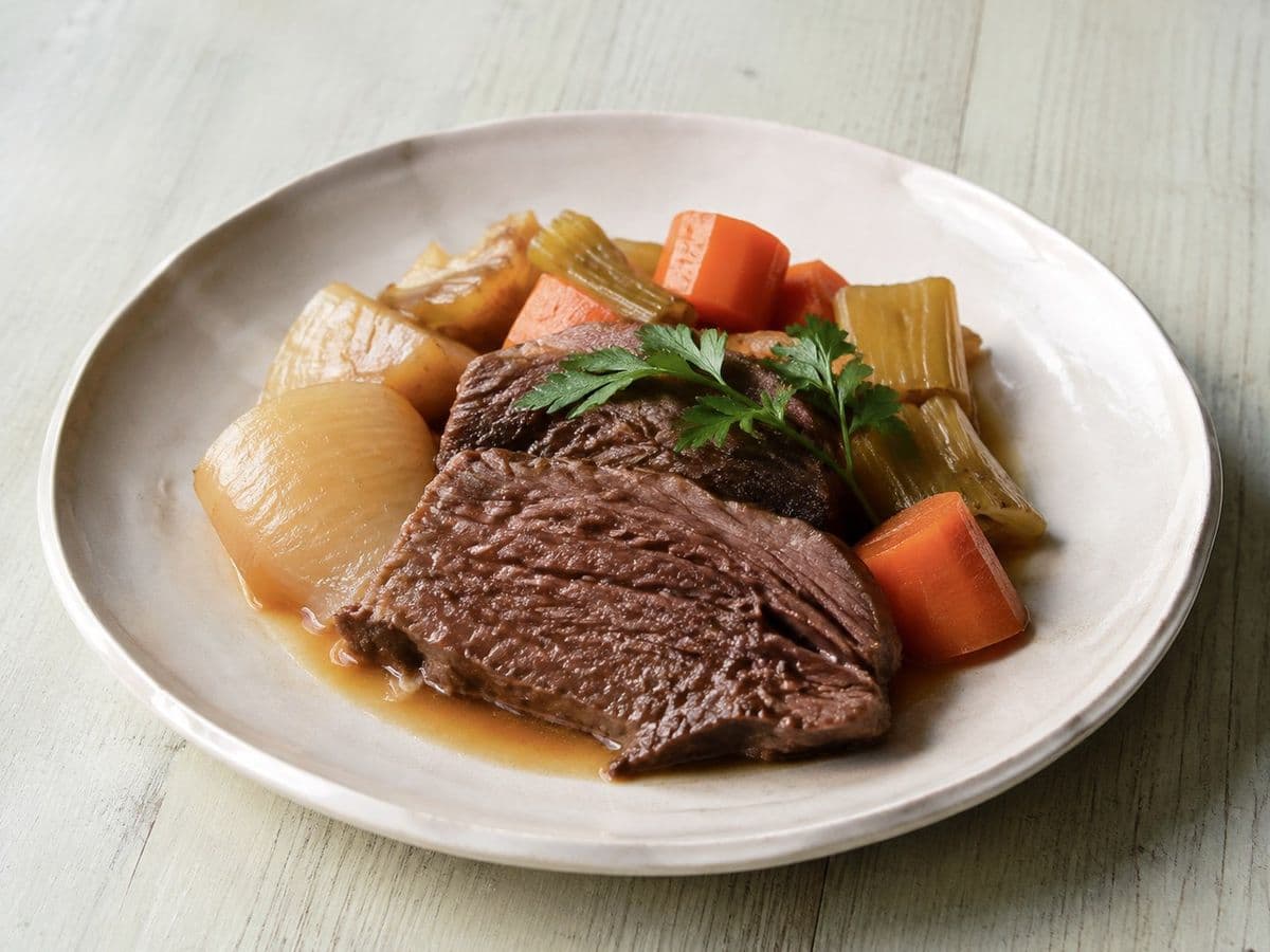 Beef Brisket, plated as one serving.