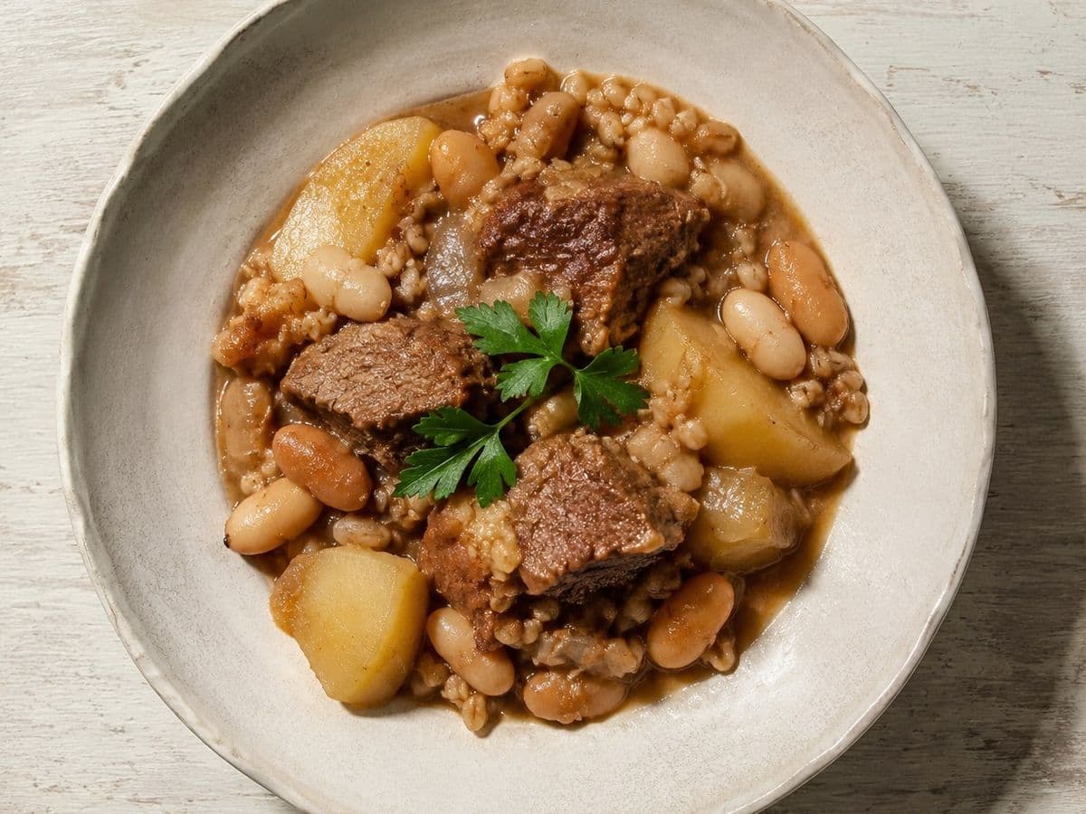 Cholent, plated as one serving.