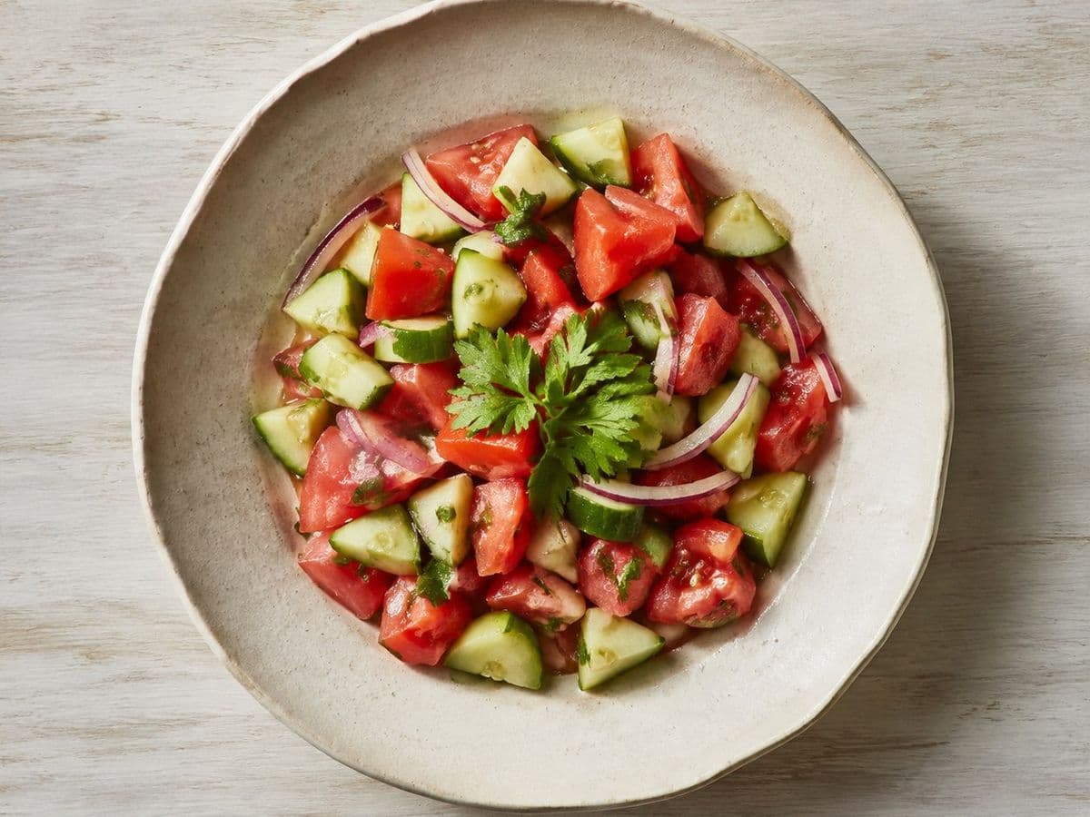 Israeli Salad, plated as one serving.