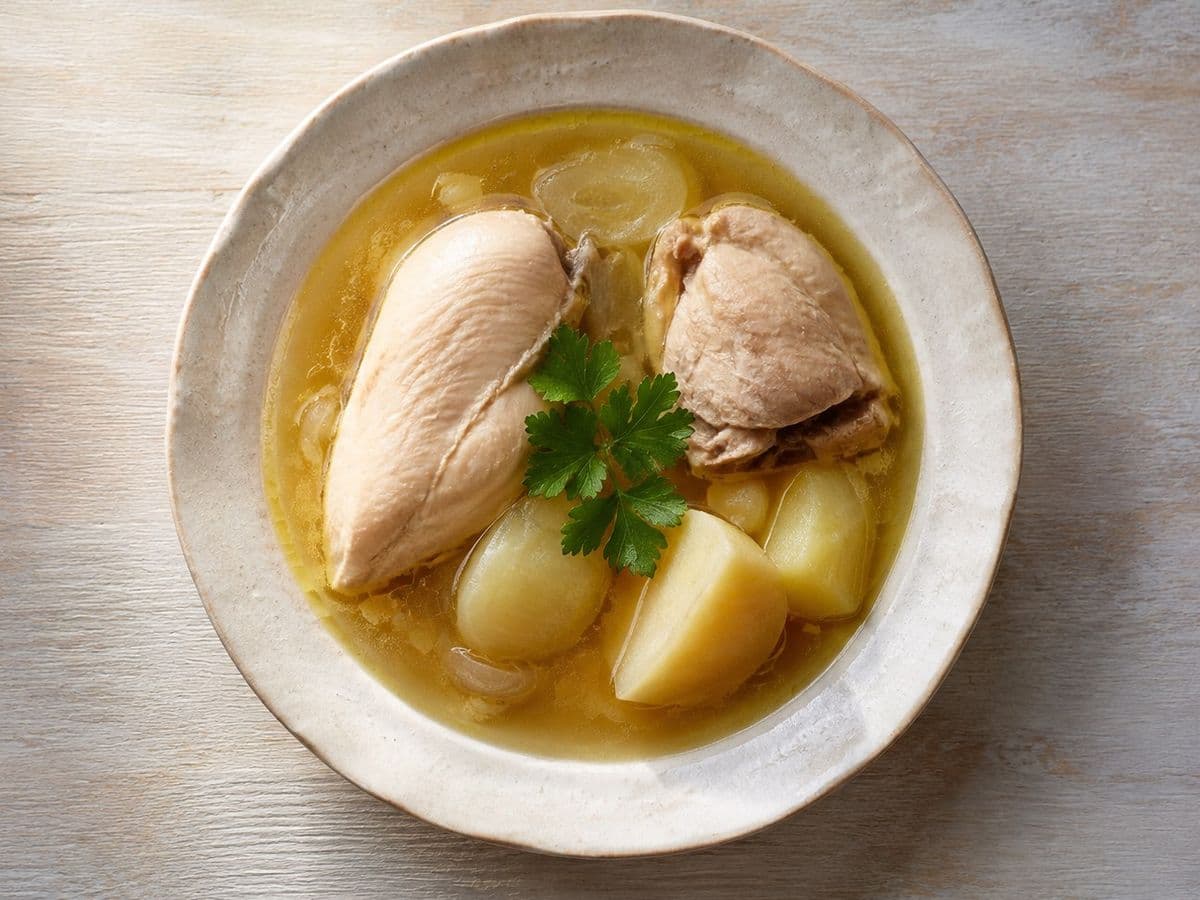 Yemenite Chicken Soup, plated as one serving.