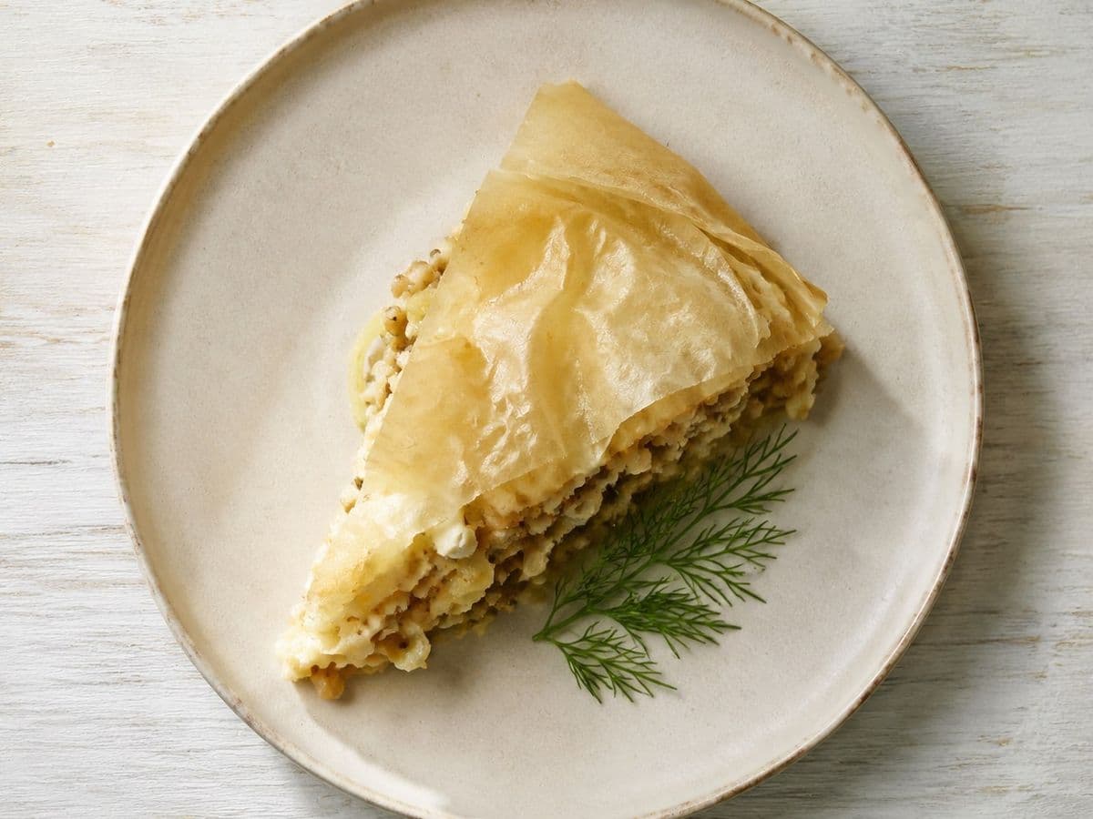 Kasha Knish, plated as one serving.