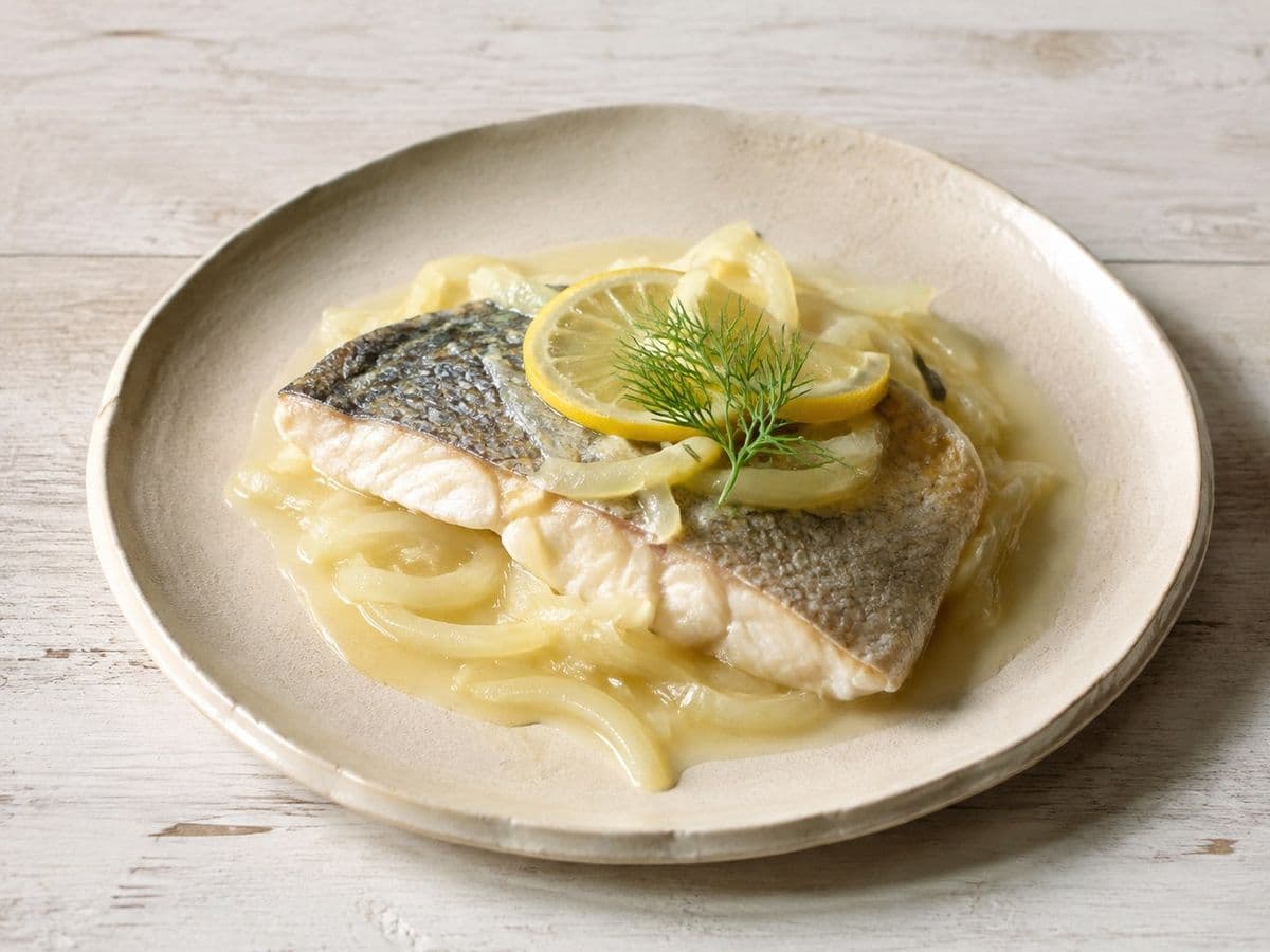 Baked Carp with Lemon, plated as one serving.