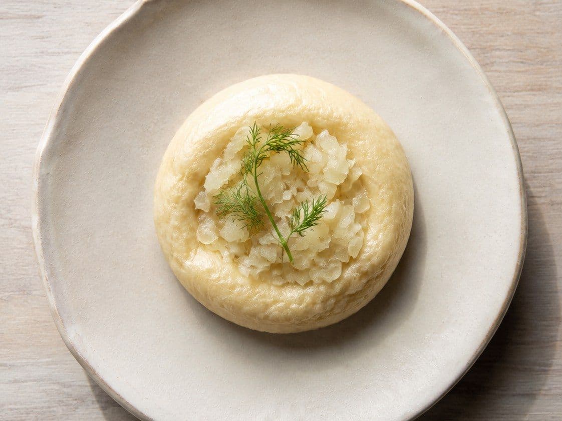 Bialys, plated as one serving.