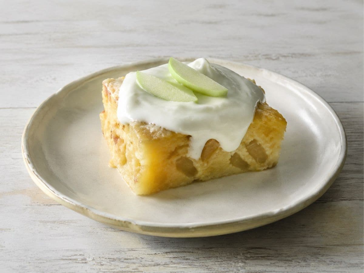 Apple Cake, plated as one serving.
