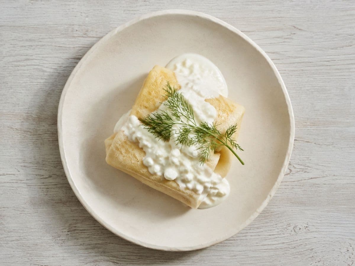 Cheese Blintzes, plated as one serving.