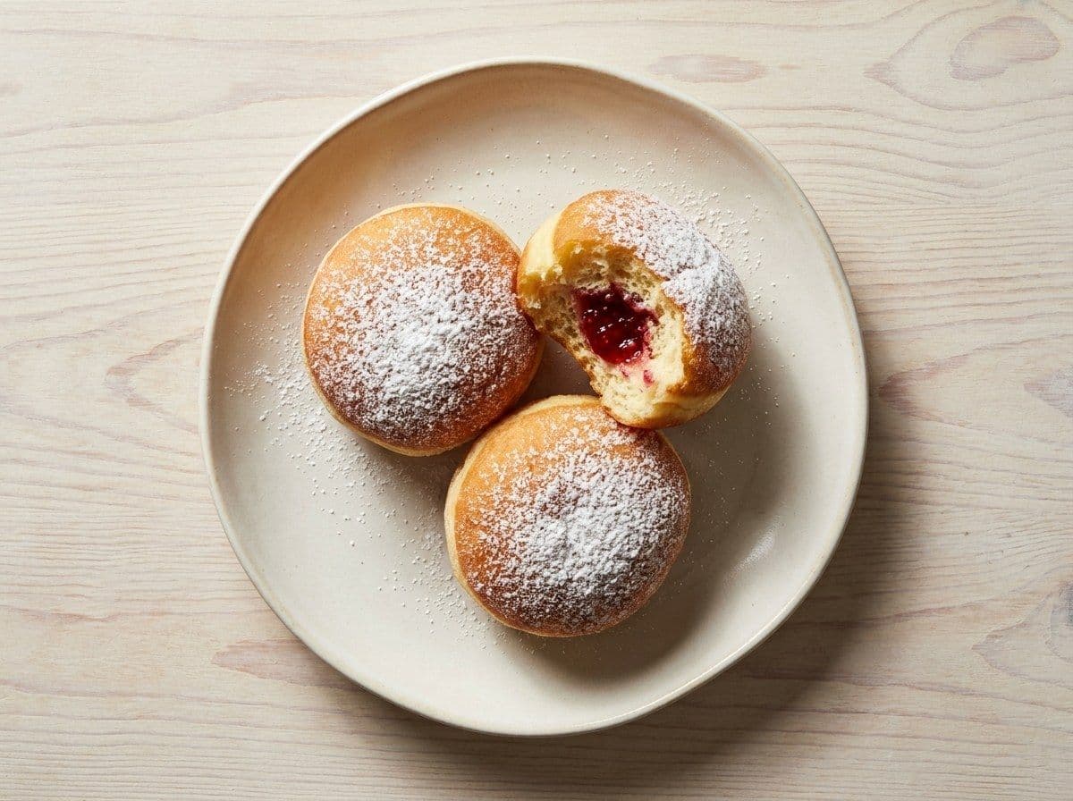 Sufganiyot, plated as one serving.