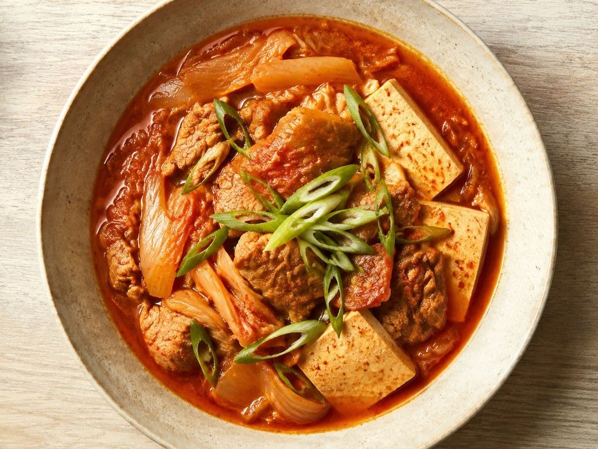 Kimchi Jjigae, plated as one serving.