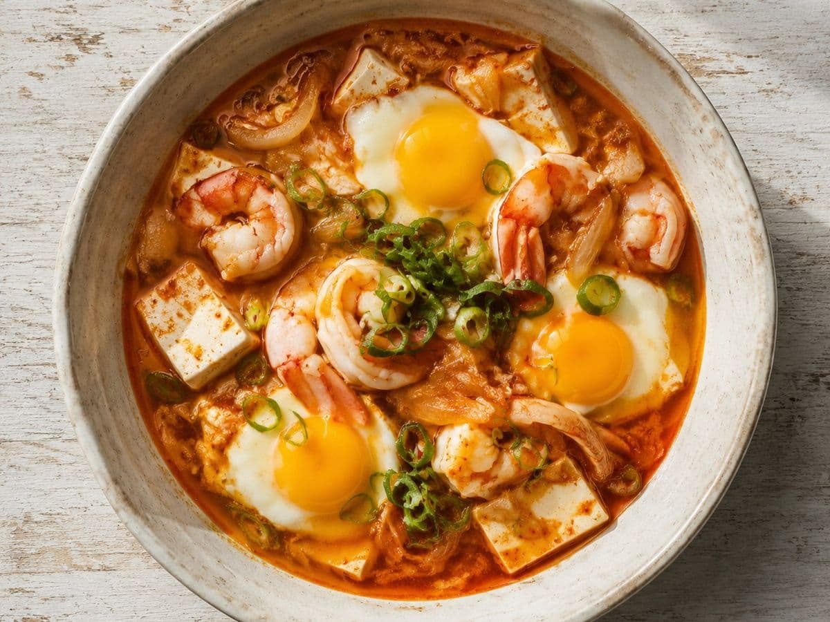 Sundubu Jjigae, plated as one serving.