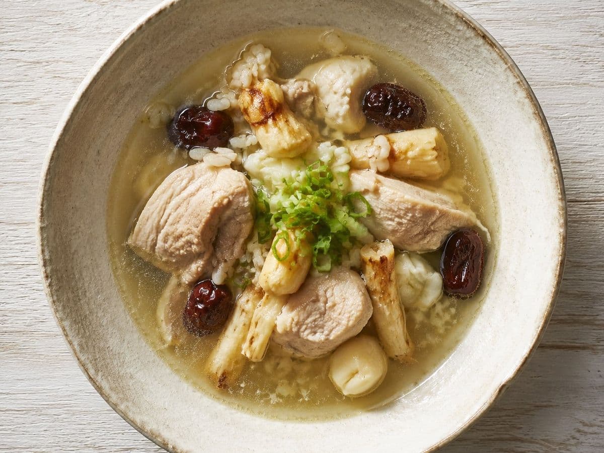 Samgyetang, plated as one serving.