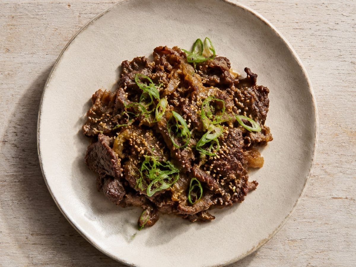 Bulgogi, plated as one serving.