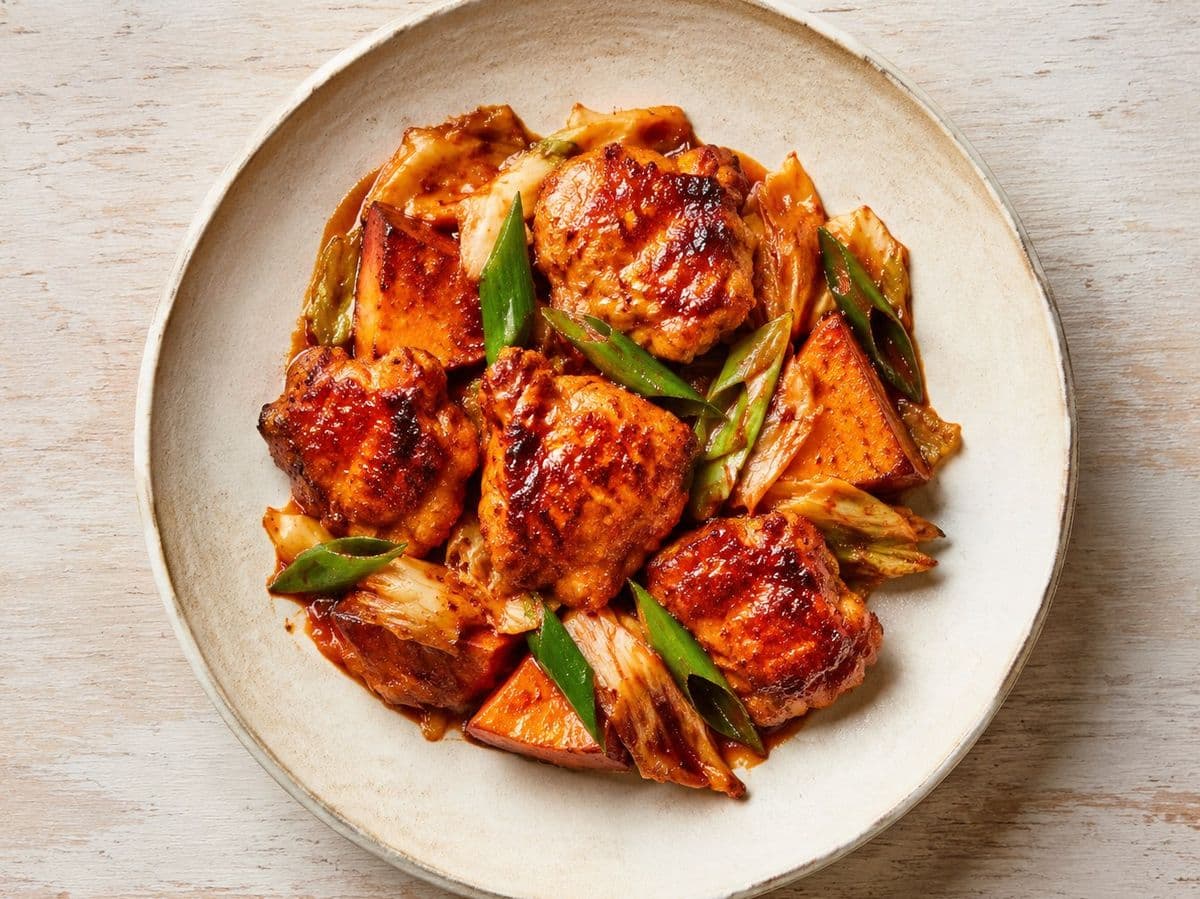 Dak Galbi, plated as one serving.