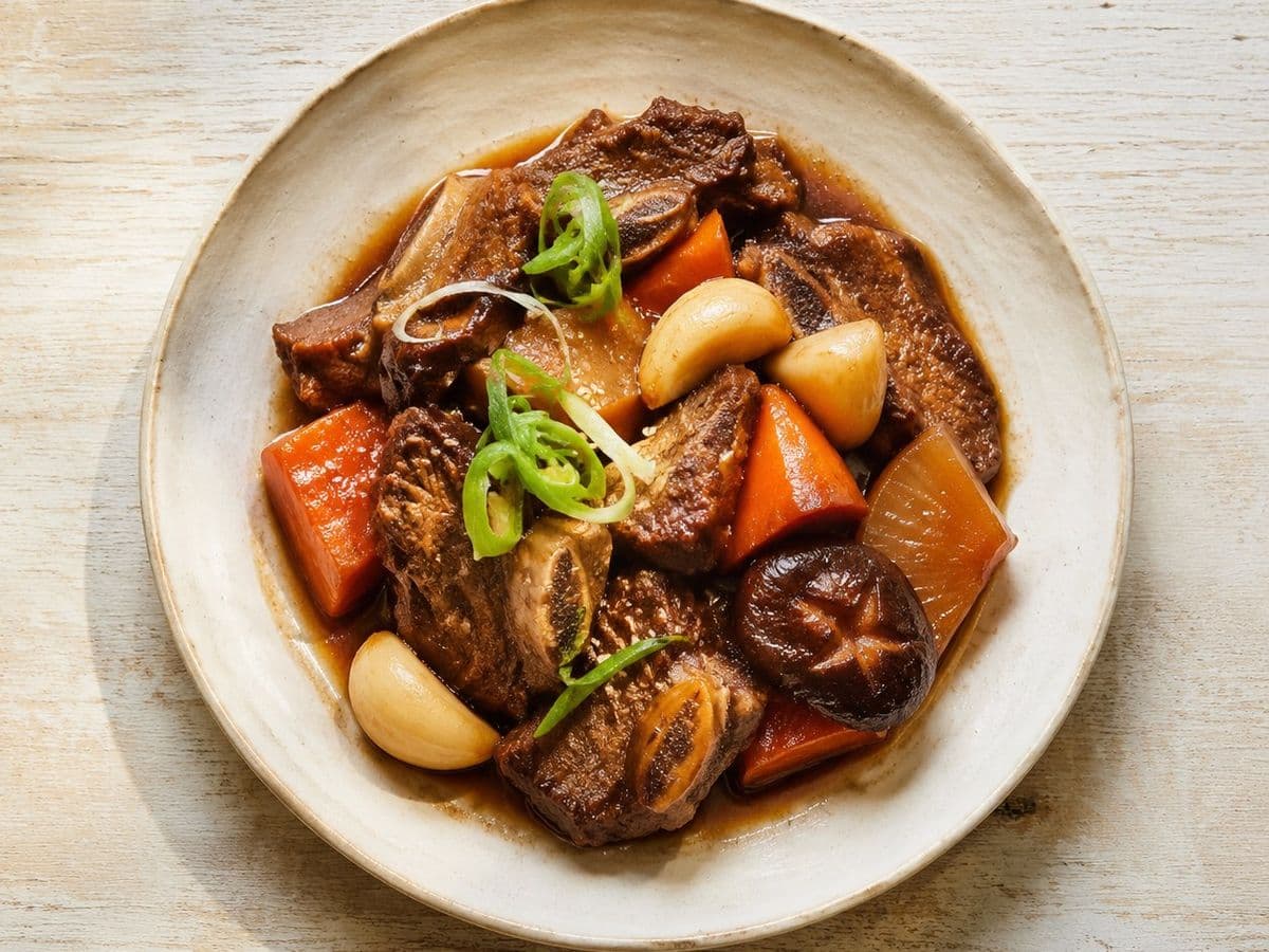 Galbijjim, plated as one serving.