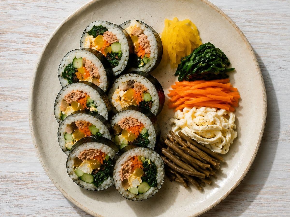 Kimbap, plated as one serving.