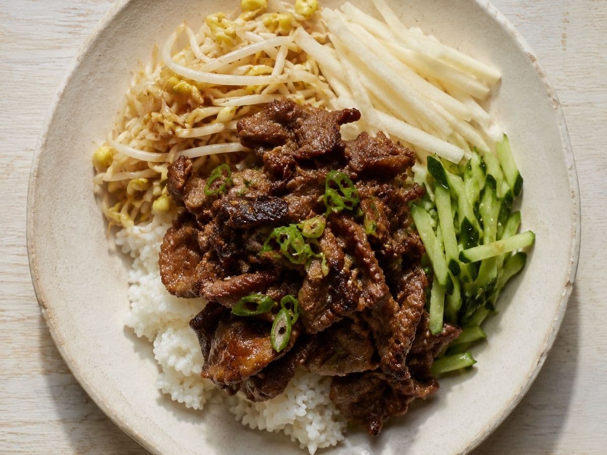 Bulgogi Deopbap, plated as one serving.