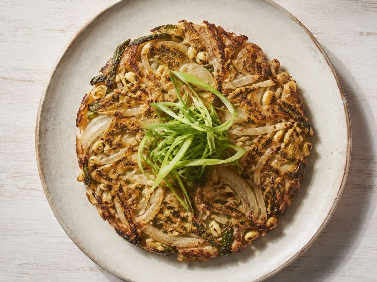 Bindaetteok, plated as one serving.