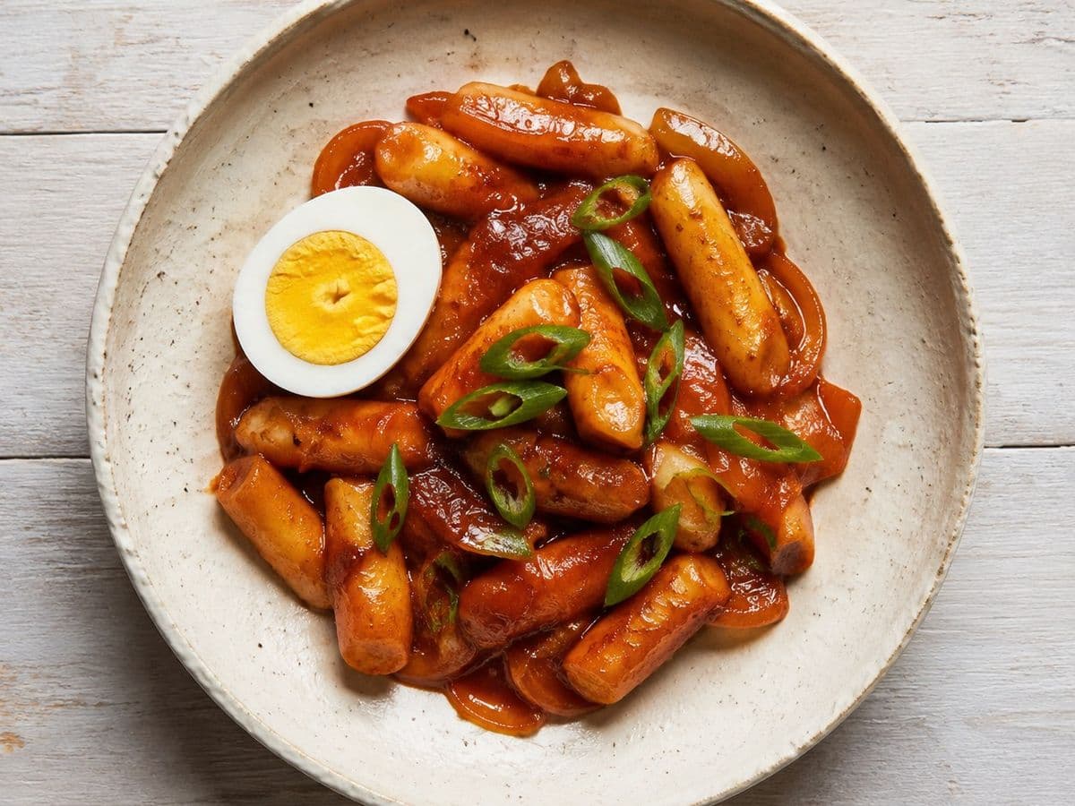 Tteokbokki, plated as one serving.