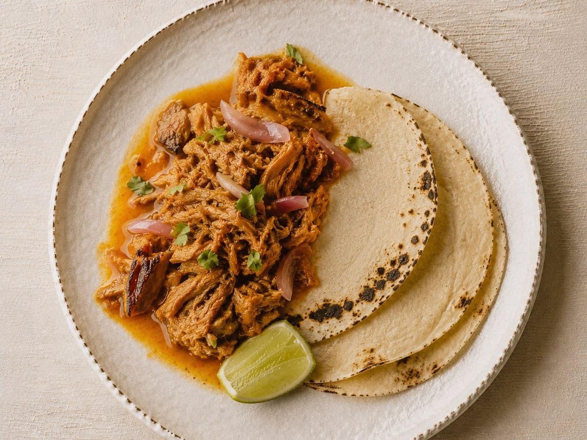 Cochinita Pibil, plated as one serving.
