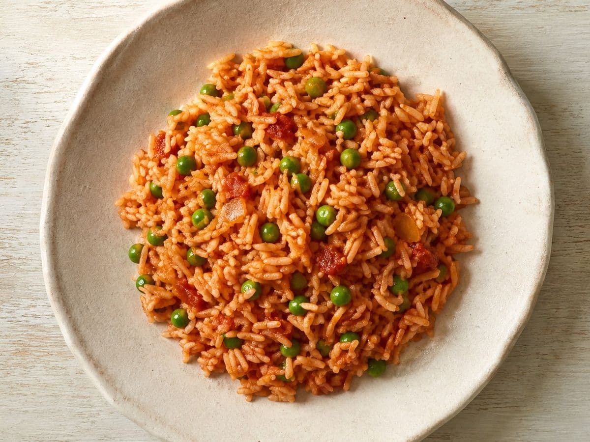Arroz Rojo, plated as one serving.