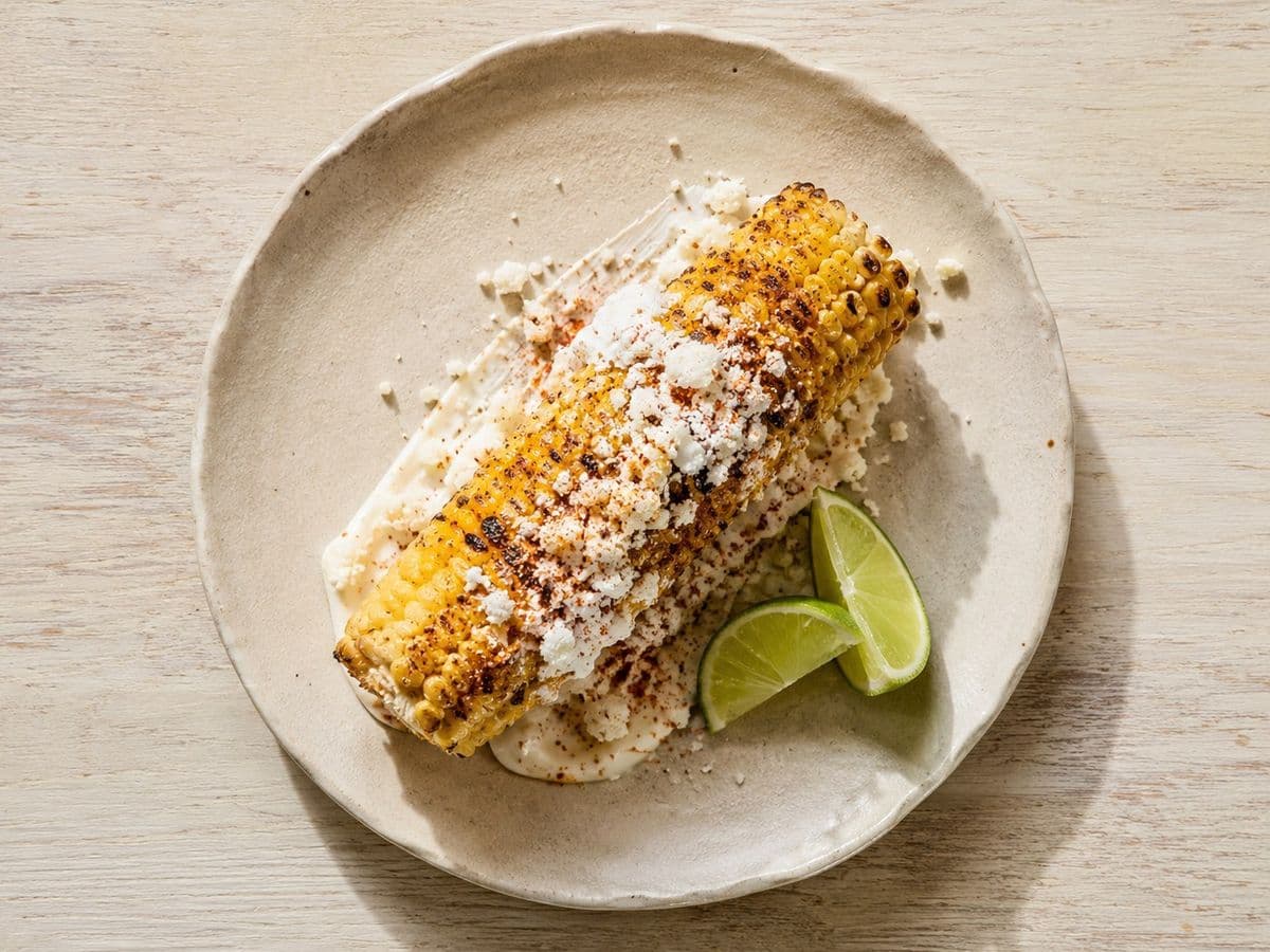Elote, plated as one serving.