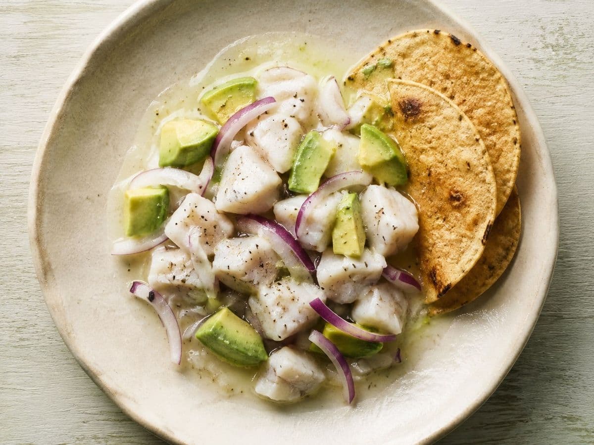Ceviche, plated as one serving.