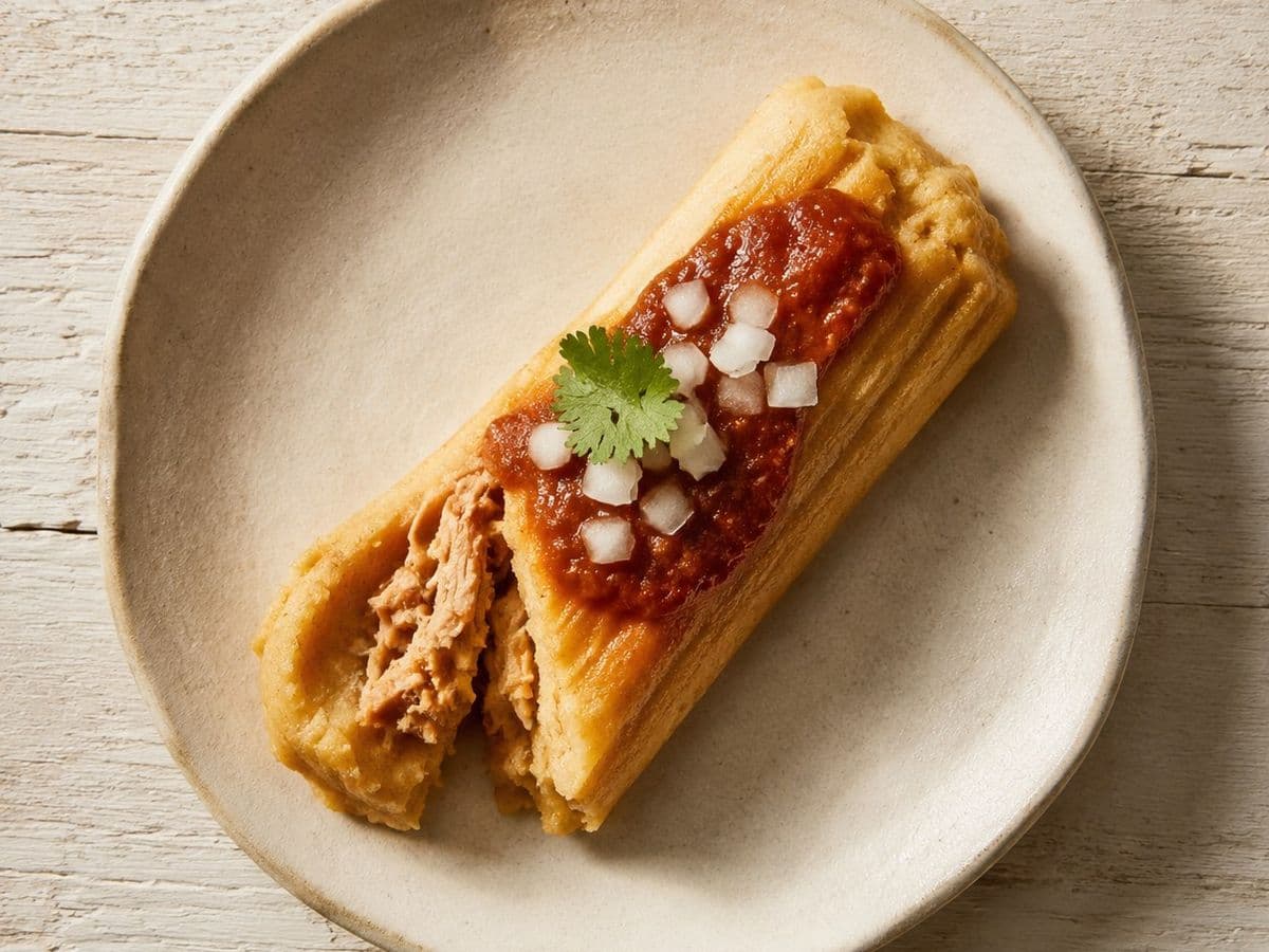 Tamales, plated as one serving.
