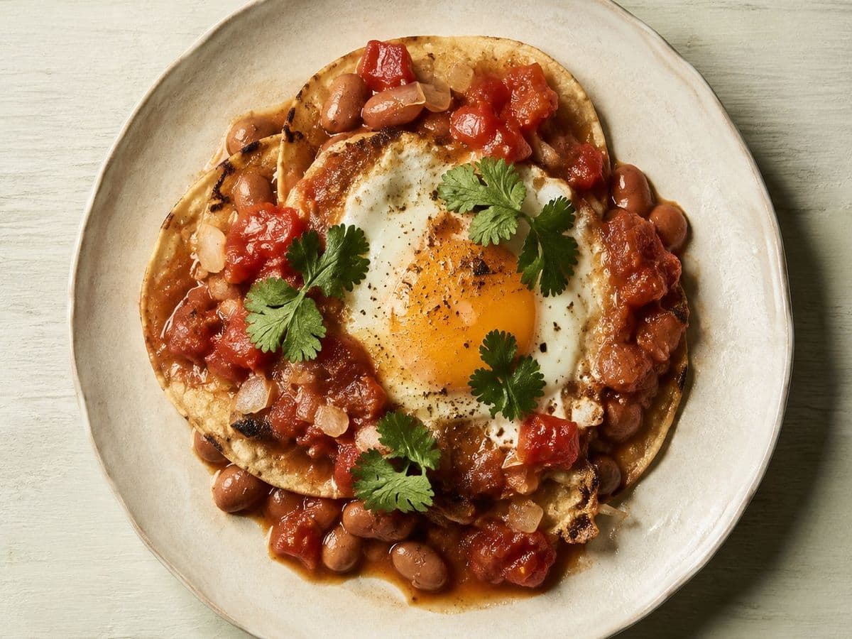 Huevos Rancheros, plated as one serving.