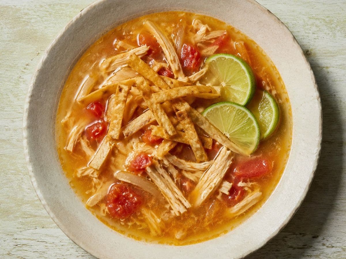 Sopa de Lima, plated as one serving.