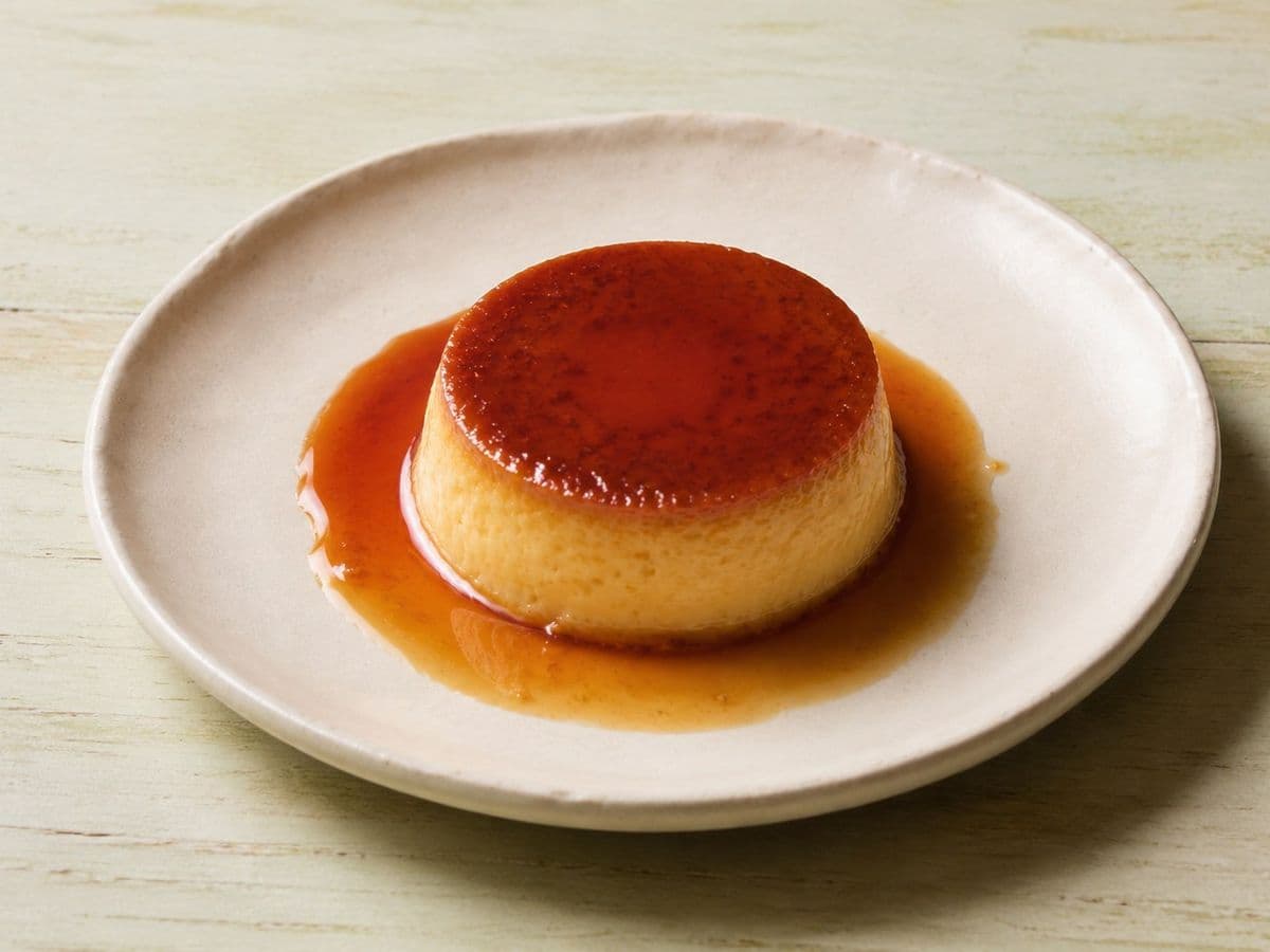 Flan, plated as one serving.