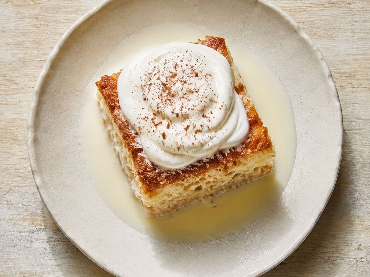 Tres Leches, plated as one serving.