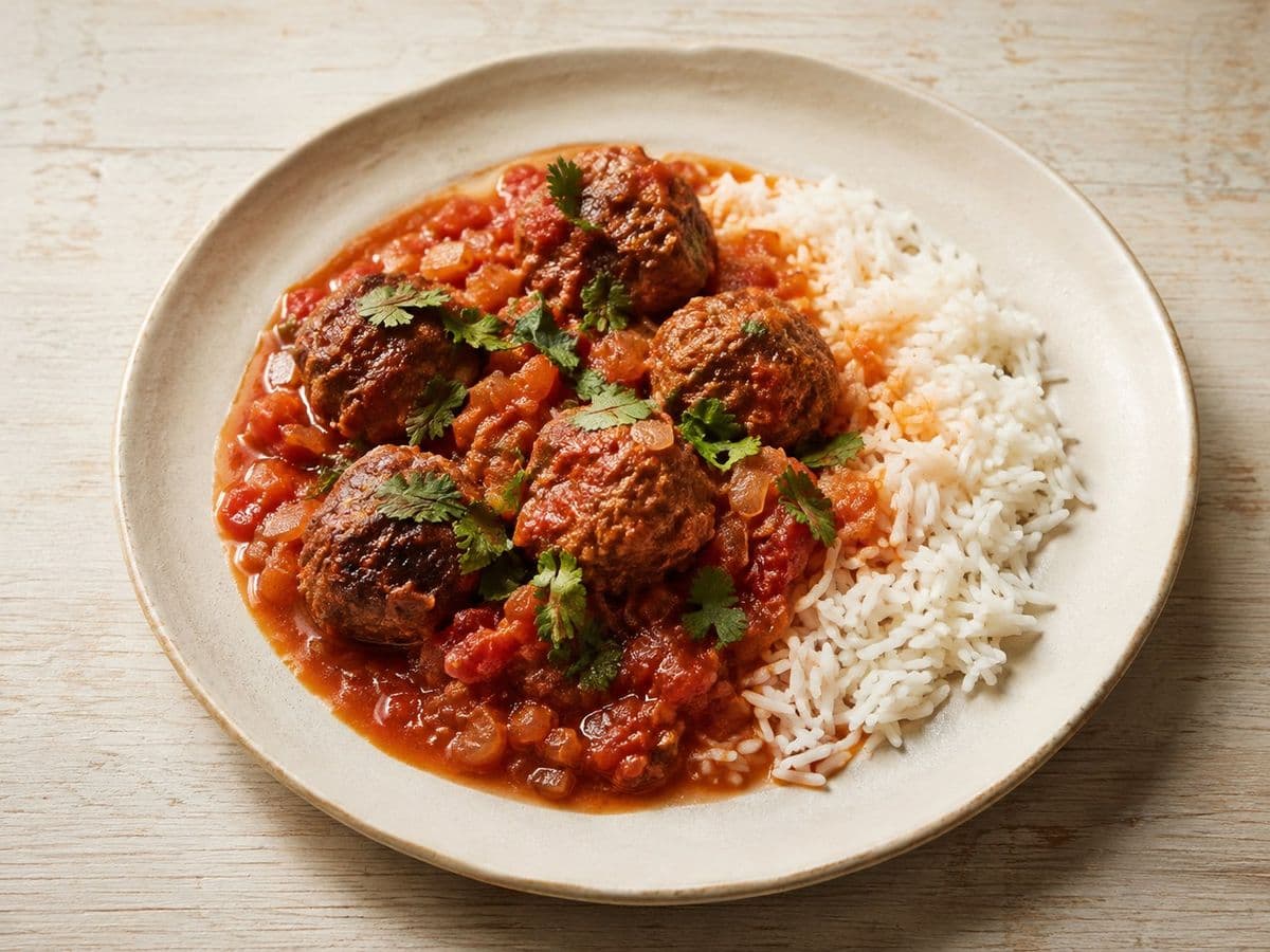 Albondigas en Chipotle, plated as one serving.
