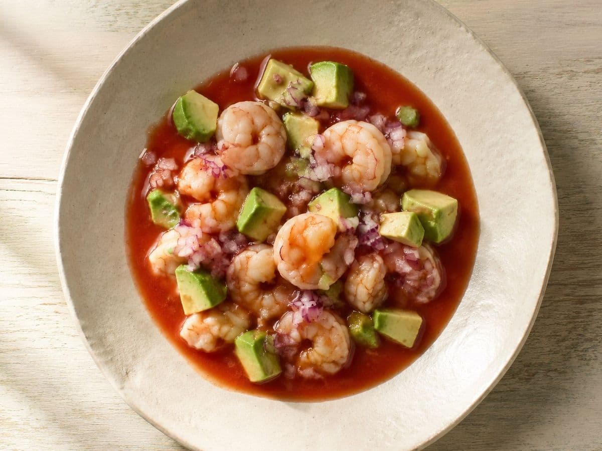 Coctel de Camaron, plated as one serving.