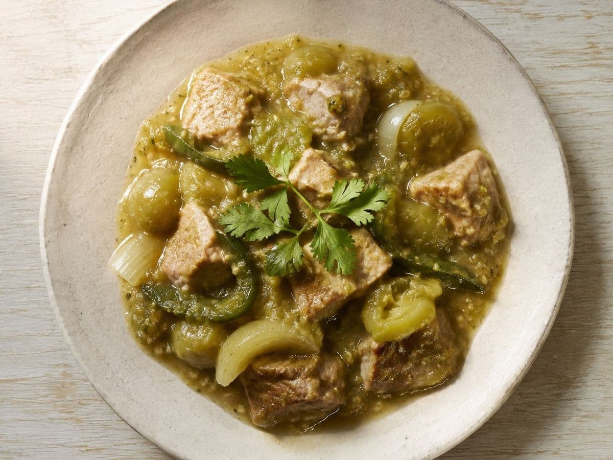 Chile Verde de Puerco, plated as one serving.