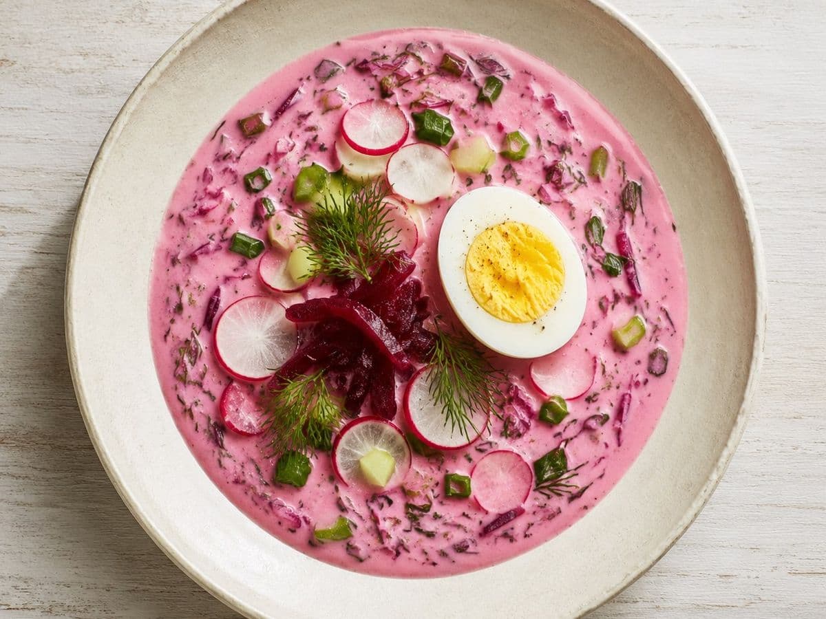 Chlodnik Cold Soup, plated as one serving.