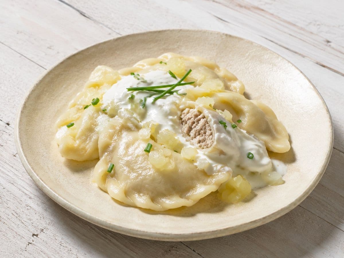 Meat Pierogi, plated as one serving.
