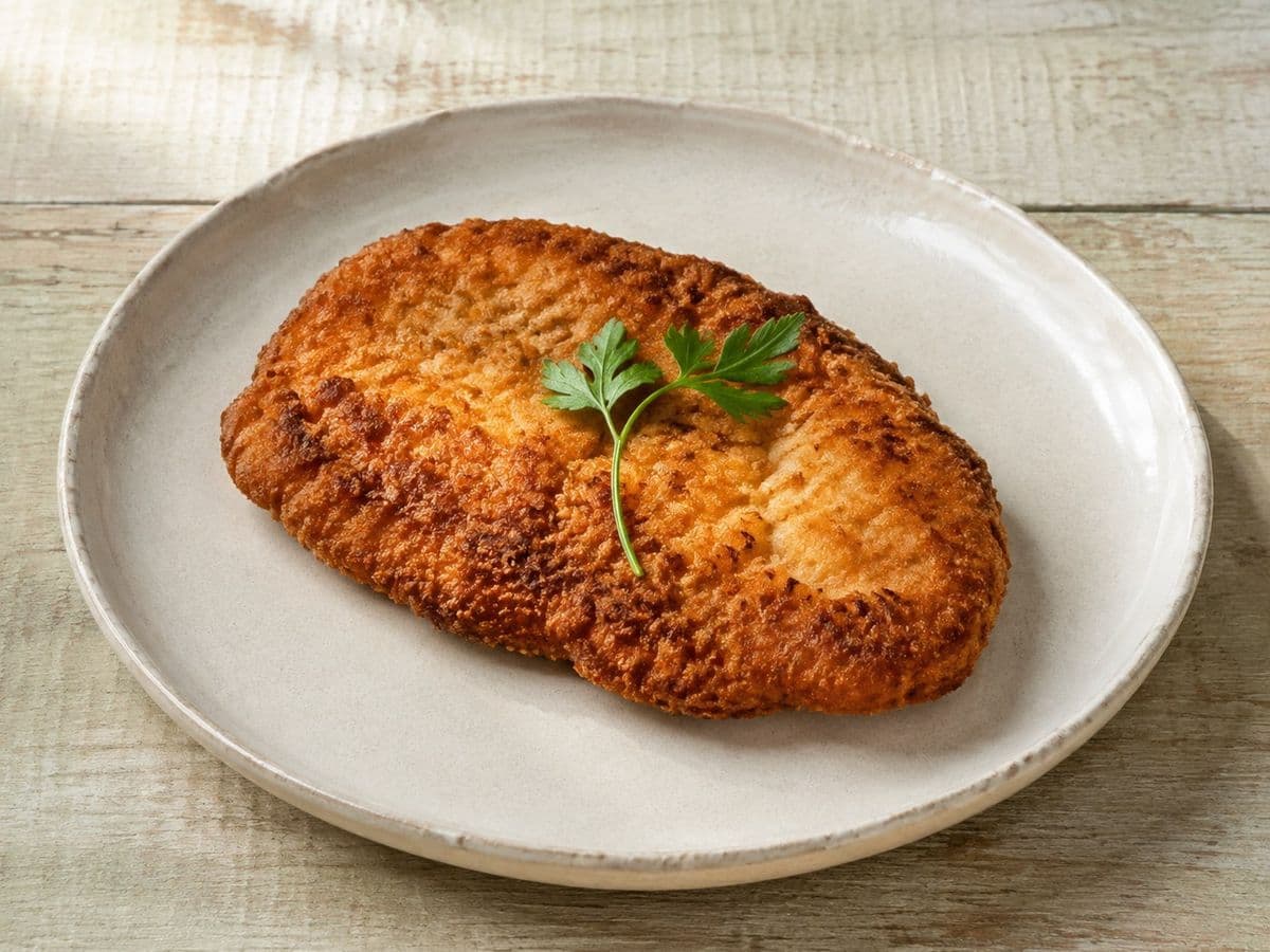Kotlet Schabowy, plated as one serving.