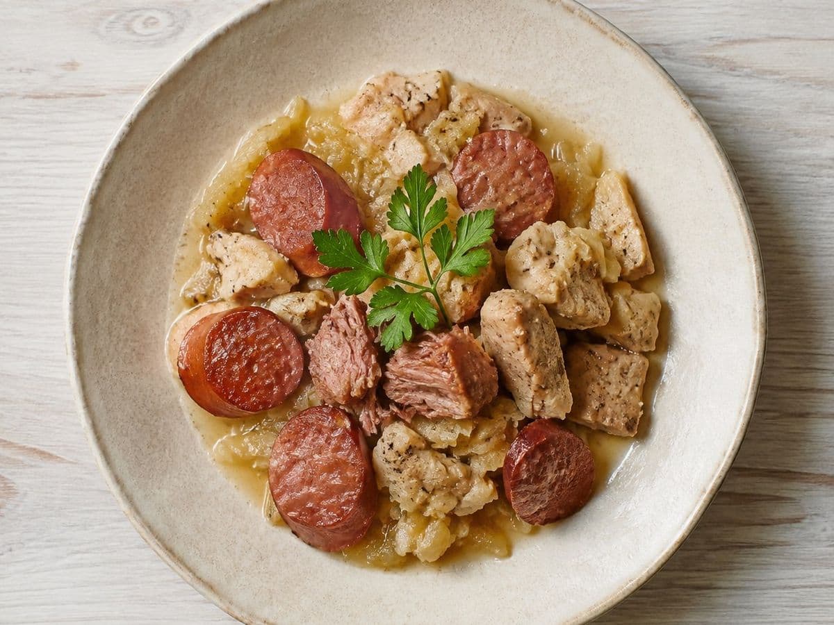 Smoked Kielbasa, plated as one serving.