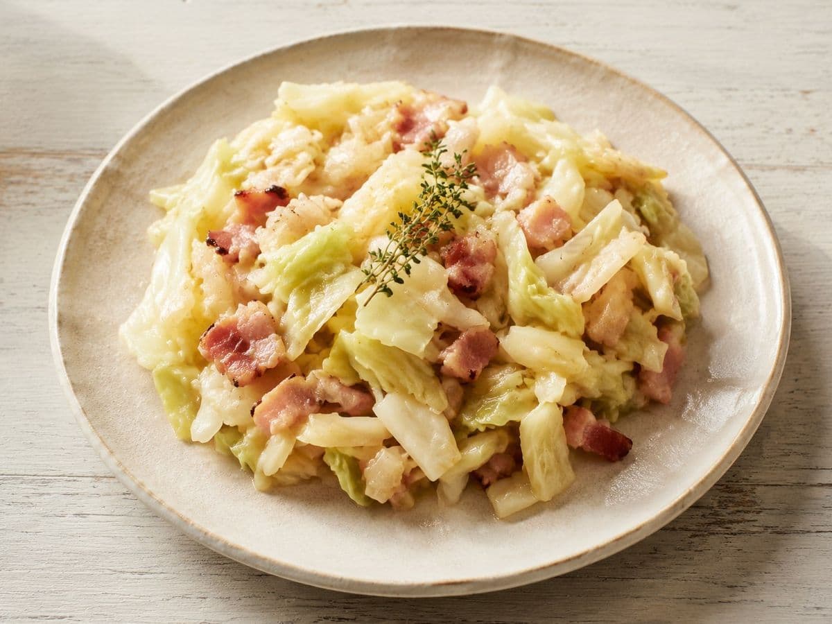 Fried Cabbage, plated as one serving.