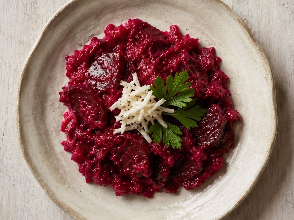 Cwikla Beetroot Relish, plated as one serving.