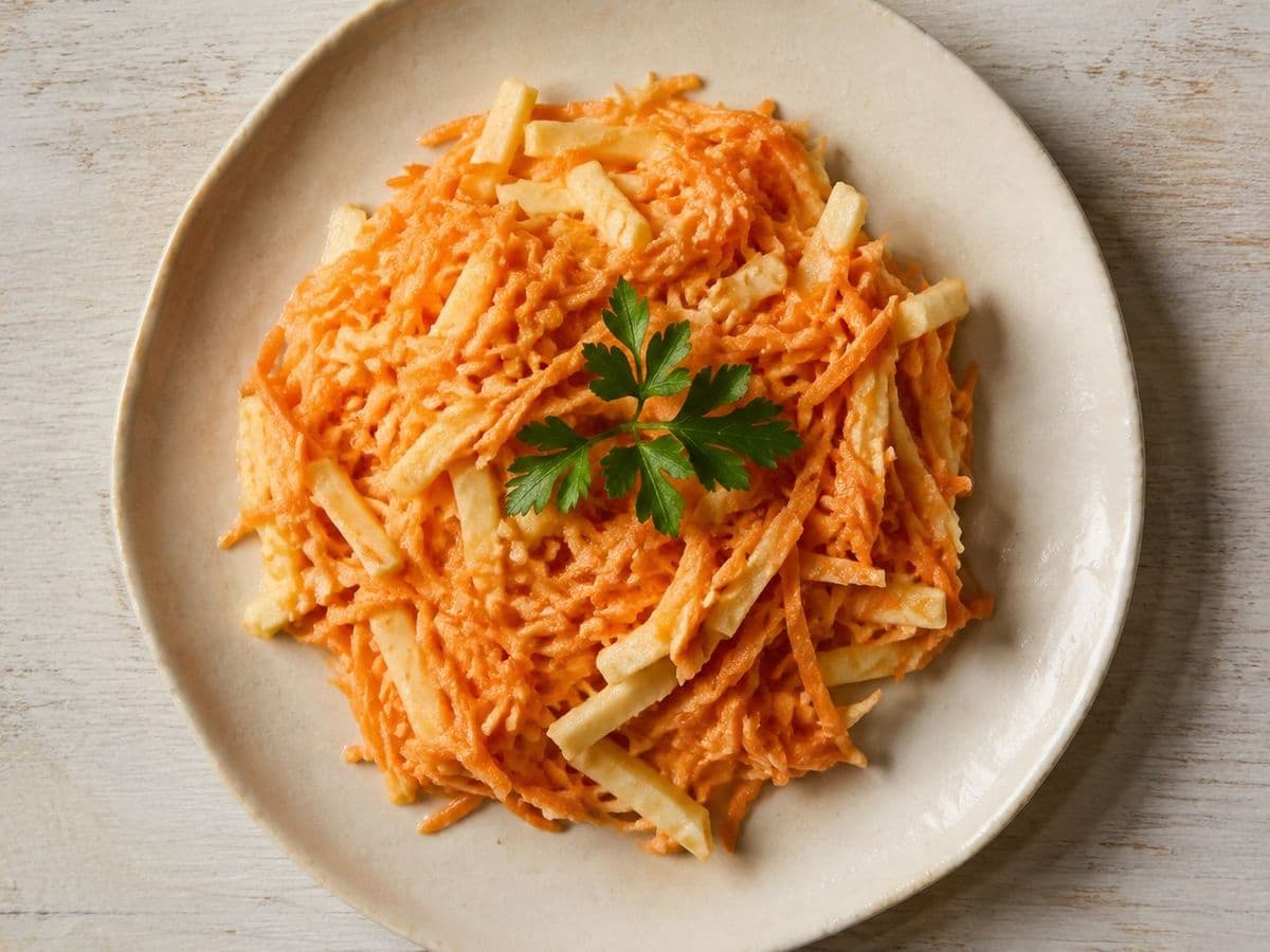 Surowka z Marchewki Carrot Salad, plated as one serving.
