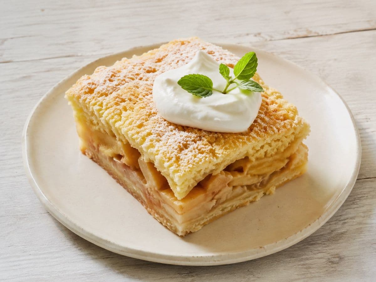 Szarlotka Polish Apple Cake, plated as one serving.