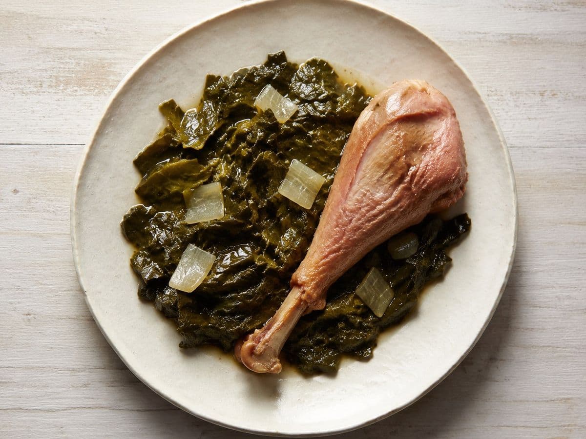 Collard Greens with Smoked Turkey, plated as one serving.