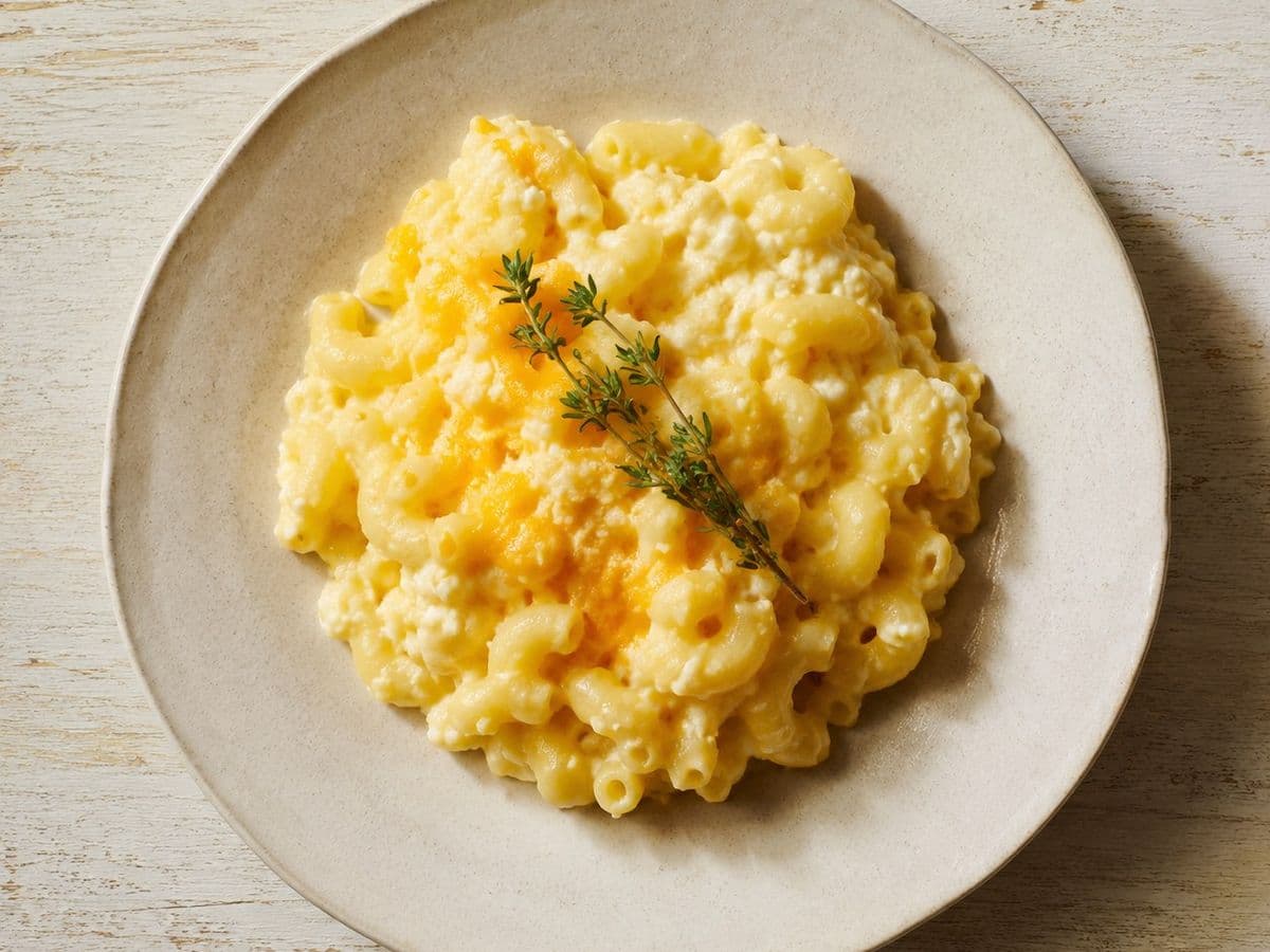 Macaroni and Cheese, plated as one serving.