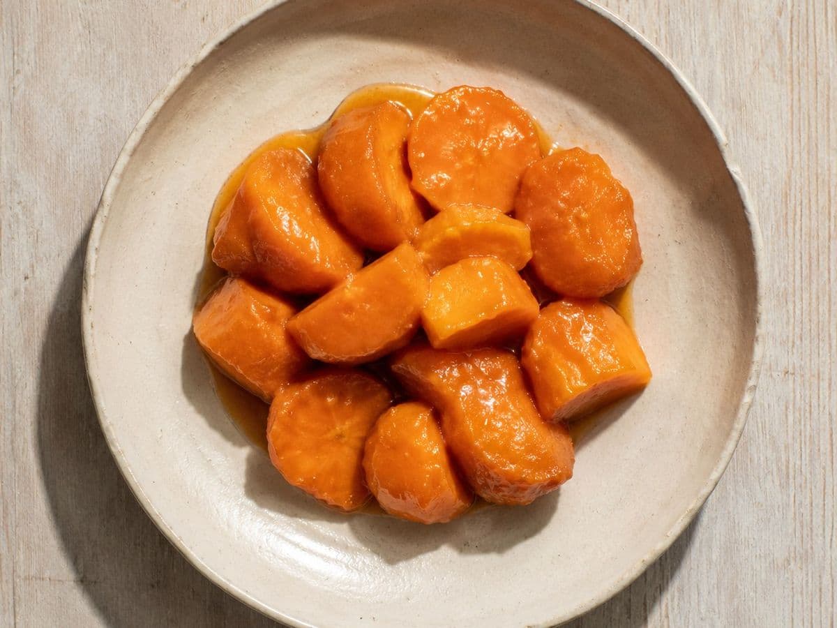 Candied Yams, plated as one serving.