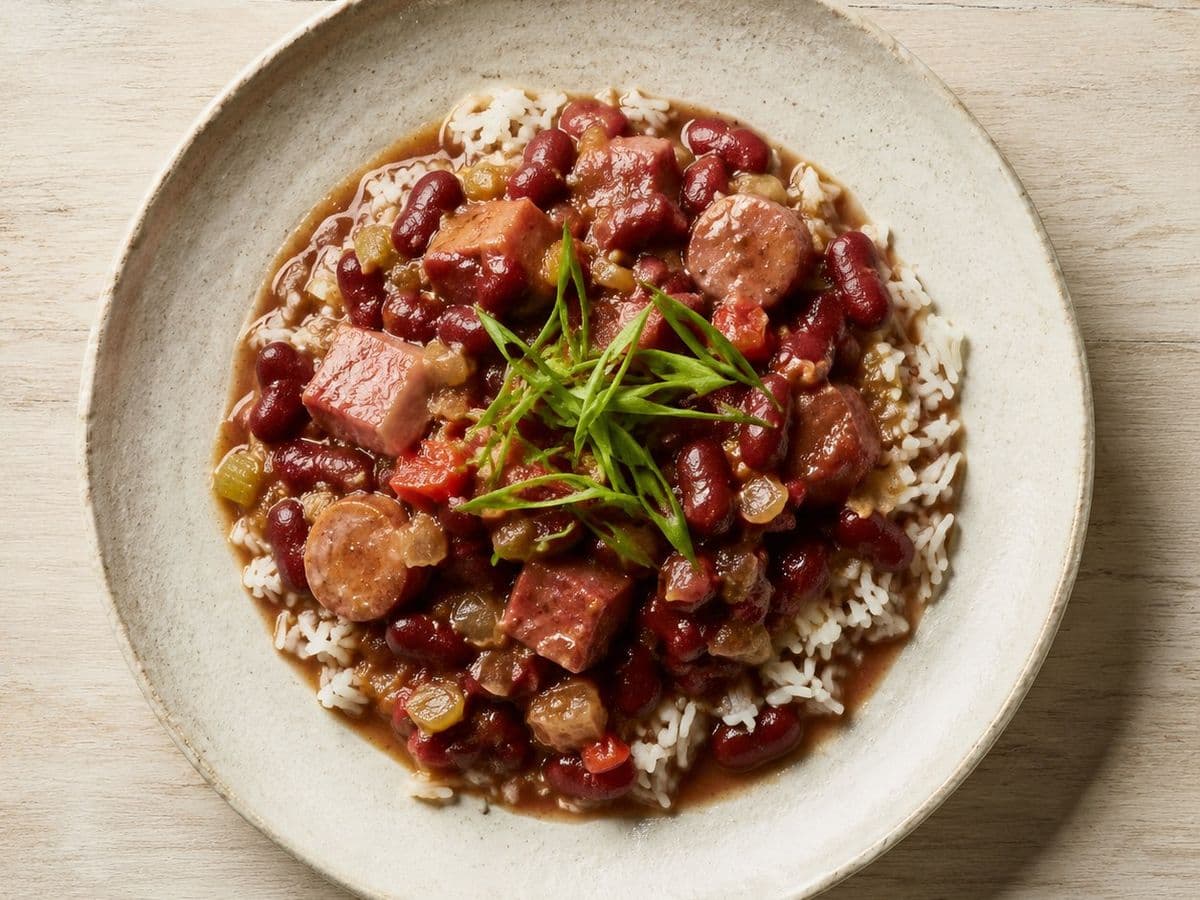 Red Beans and Rice, plated as one serving.