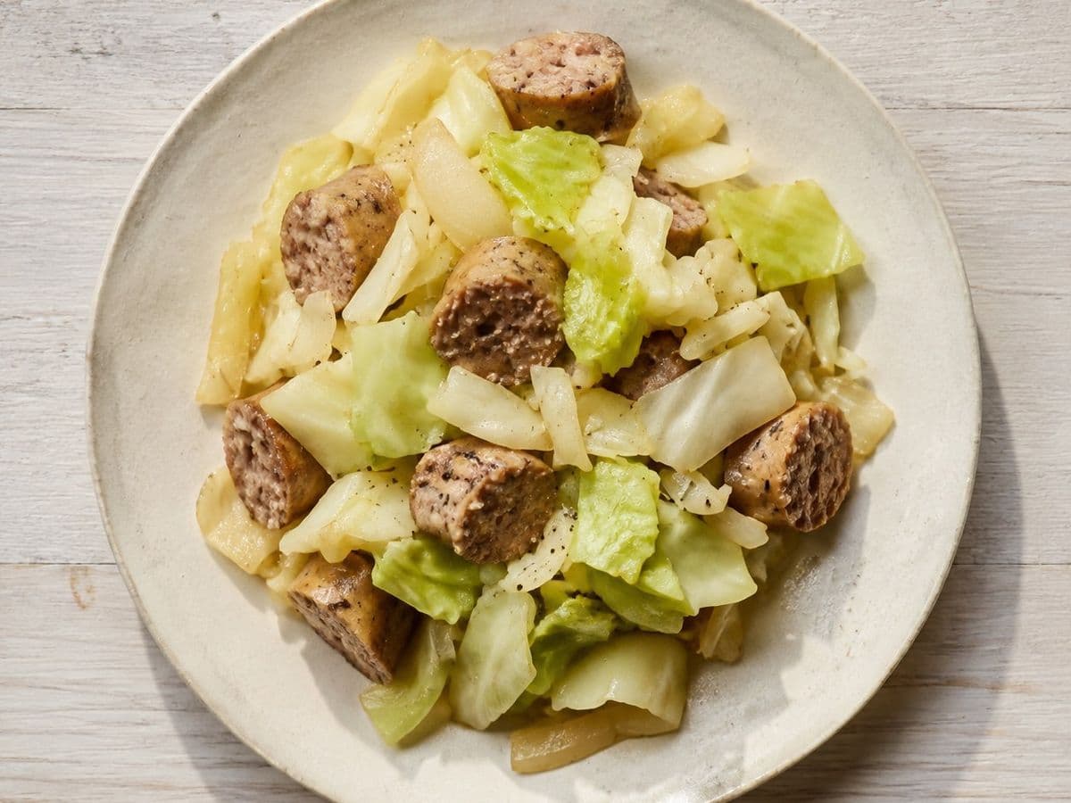 Cabbage and Sausage, plated as one serving.