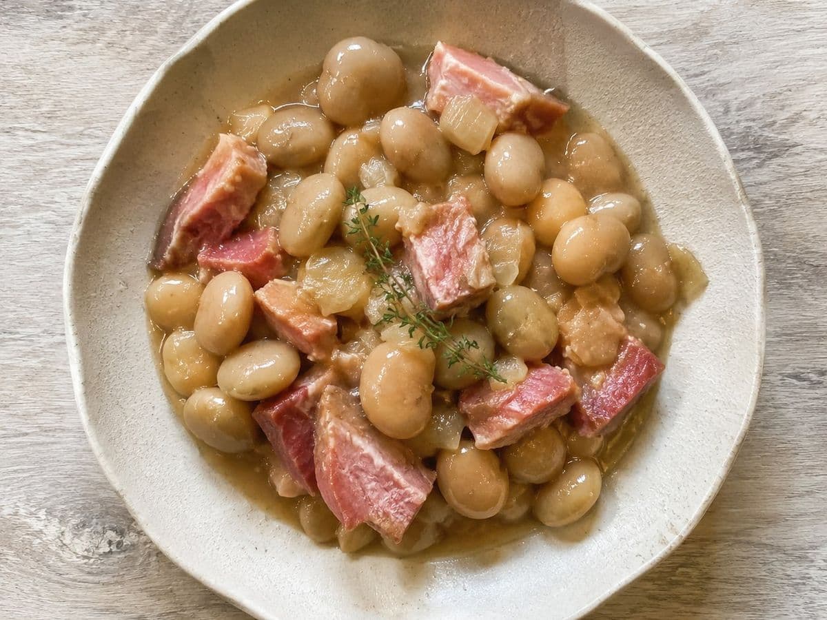Butter Beans with Ham, plated as one serving.
